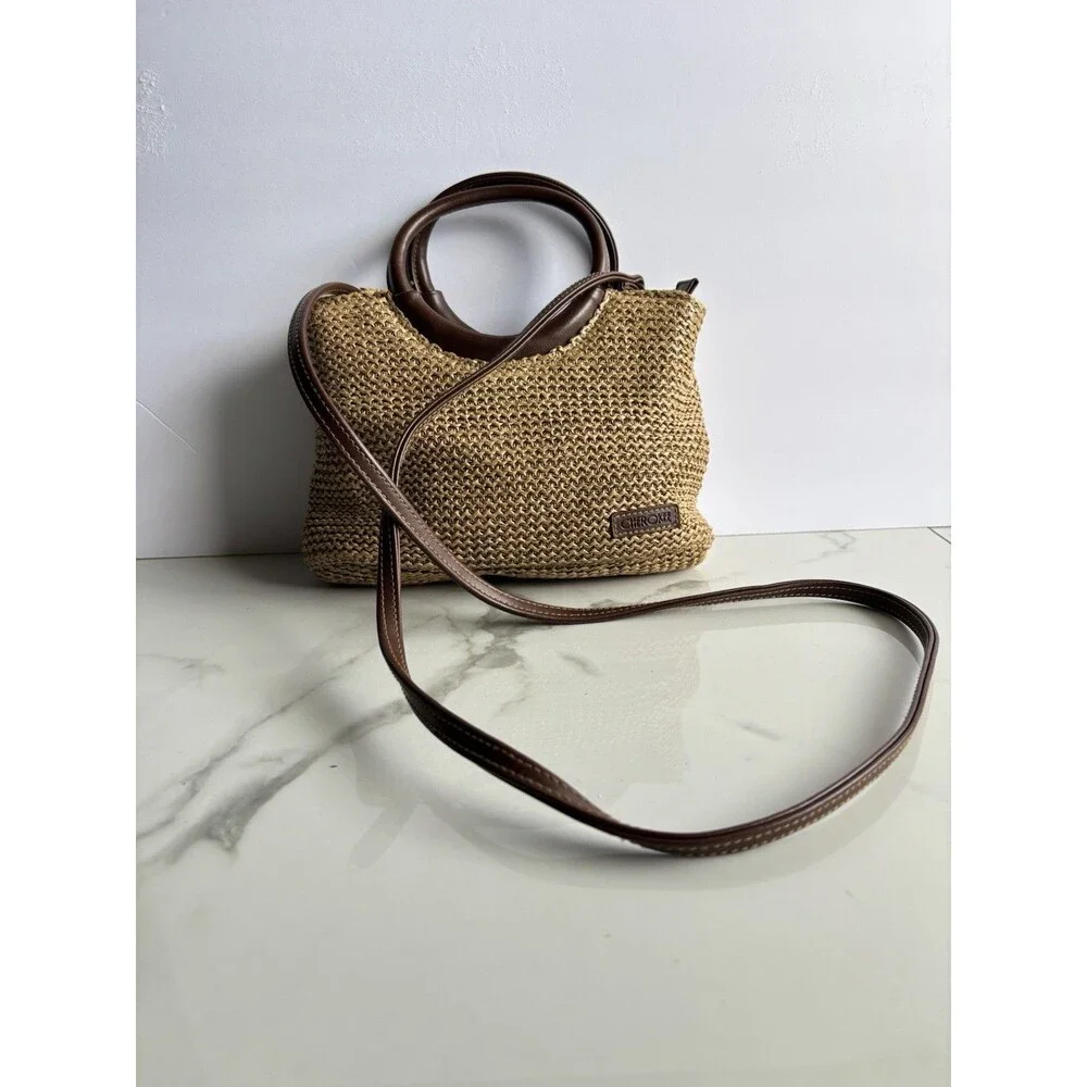 Vintage Cherokee Woven Straw Crossbody Bag Top Handle Purse Tan Brown 90s Y2K